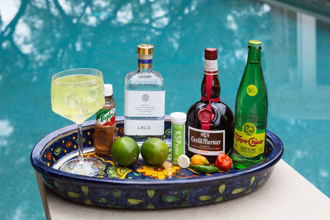 Key Lime margarita recipe with electrolytes — tequila, Topo Chico, and KSPtabs by the pool