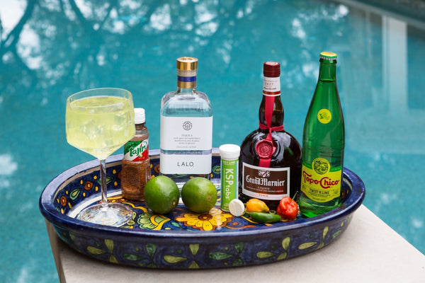Key Lime margarita recipe with electrolytes — tequila, Topo Chico, and KSPtabs by the pool